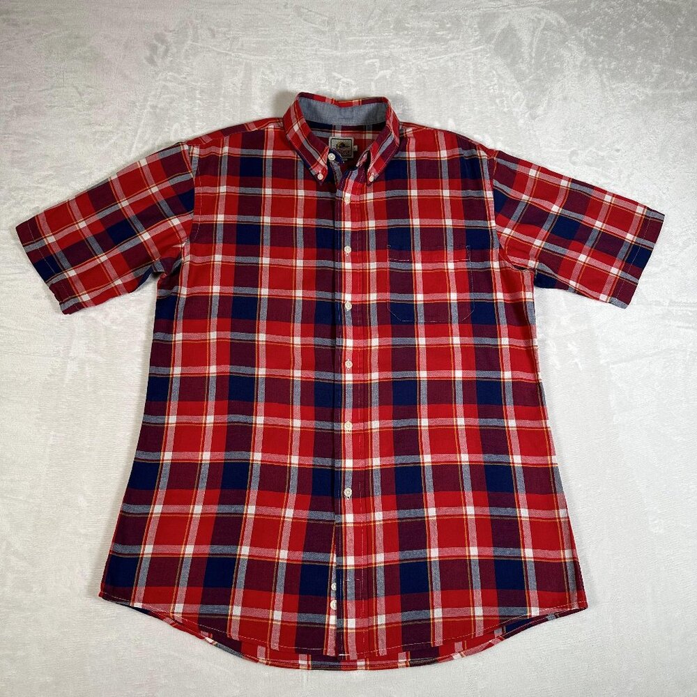 Pendleton Shirt Men Size L Red Plaid Short Sleeve 100% Cotton Single Pocket Surf